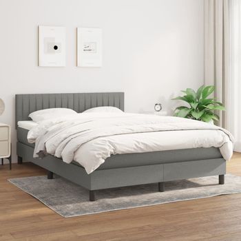 Cama Doble | Cama Box Spring | Cama Para Adultos Con Colchón Tela Gris Oscuro 140x190 Cm Cfw968659