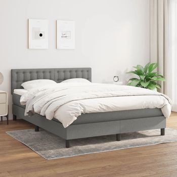 Cama Matrimonial | Cama Para Adultos | Cama Box Spring Con Colchón Tela Gris Oscuro 140x190 Cm Cfw544399