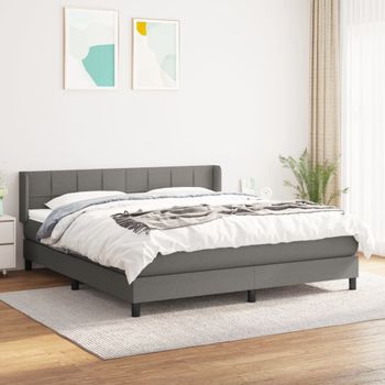 Cama Doble | Cama Box Spring | Cama Para Adultos Con Colchón Tela Gris Oscuro 160x200 Cm Cfw688265