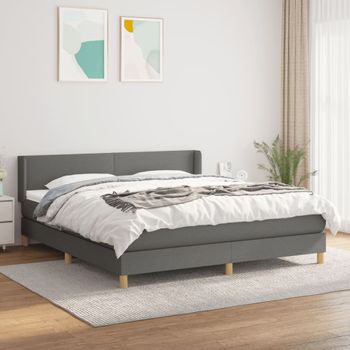 Cama Doble | Cama Box Spring | Cama Para Adultos Con Colchón Tela Gris Oscuro 160x200 Cm Cfw460075