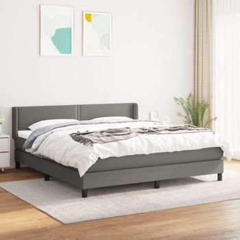 Cama Matrimonial | Cama Para Adultos | Cama Box Spring Con Colchón Tela Gris Oscuro 180x200 Cm Cfw497023