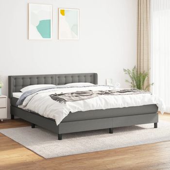 Cama Matrimonial | Cama Para Adultos | Cama Box Spring Con Colchón Tela Gris Oscuro 180x200 Cm Cfw476039