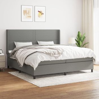 Cama Doble | Cama Box Spring | Cama Para Adultos Con Colchón Tela Gris Oscuro 200x200 Cm Cfw184999