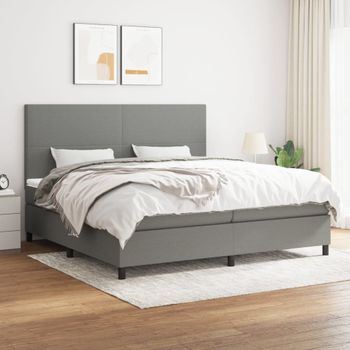 Cama Doble | Cama Box Spring | Cama Para Adultos Con Colchón Tela Gris Oscuro 200x200 Cm Cfw762206