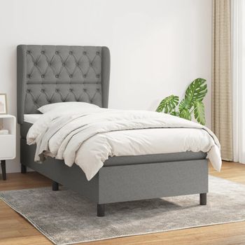 Cama Individual | Cama Box Spring | Cama Para Adultos Con Colchón Tela Gris Oscuro 80x200 Cm Cfw441233