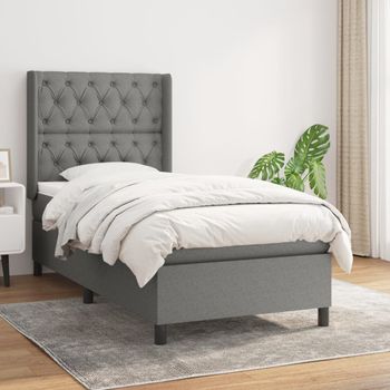 Cama Individual | Cama Box Spring | Cama Para Adultos Con Colchón Tela Gris Oscuro 80x200 Cm Cfw440222