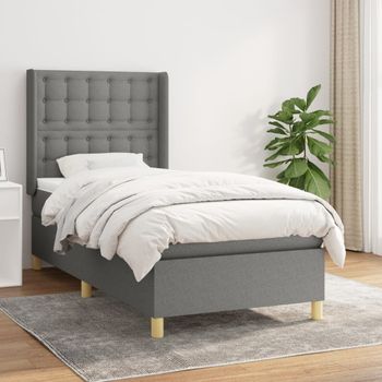 Cama Individual | Cama Para Adultos | Cama Box Spring Con Colchón Tela Gris Oscuro 80x200 Cm Cfw693907