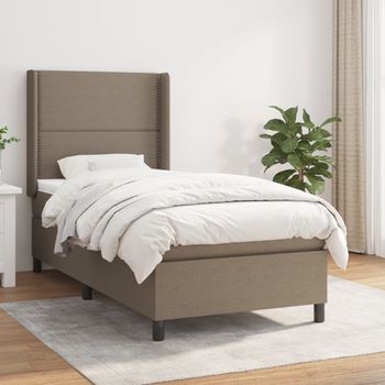 Cama Individual | Cama Para Adultos | Cama Box Spring Con Colchón Tela Gris Taupe 100x200 Cm Cfw722696