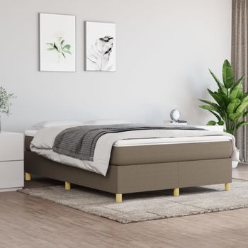 Cama Doble | Cama Box Spring | Cama Para Adultos Con Colchón Tela Gris Taupe 140x190 Cm Cfw863771