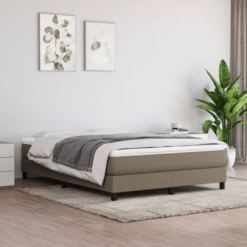 Cama Doble | Cama Box Spring | Cama Para Adultos Con Colchón Tela Gris Taupe 140x190 Cm Cfw611549