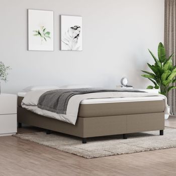 Cama Doble | Cama Box Spring | Cama Para Adultos Con Colchón Tela Gris Taupe 140x190 Cm Cfw640606