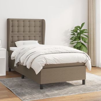 Cama Para Adulto | Cama Individual | Cama Box Spring Con Colchón Tela Gris Taupe 80x200 Cm Cfw548319