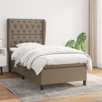 Cama Individual | Cama Para Adultos | Cama Box Spring Con Colchón Tela Gris Taupe 80x200 Cm Cfw398101