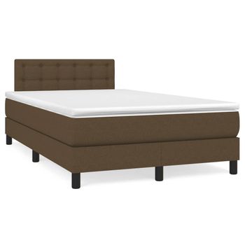 Cama Matrimonial | Cama Para Adultos | Cama Box Spring Con Colchón Tela Marrón Oscuro 120x190 Cm Cfw752536