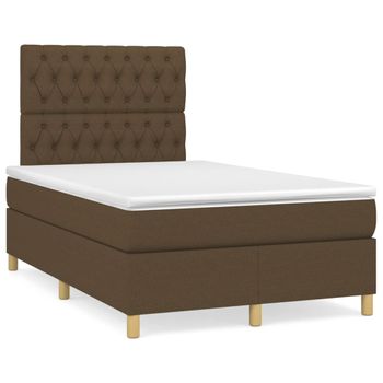 Cama Matrimonial | Cama Para Adultos | Cama Box Spring Con Colchón Tela Marrón Oscuro 120x190 Cm Cfw153037