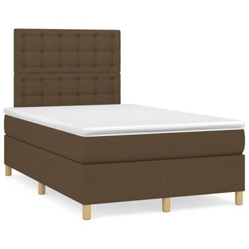 Cama Matrimonial | Cama Para Adultos | Cama Box Spring Con Colchón Tela Marrón Oscuro 120x190 Cm Cfw740845