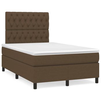 Cama Matrimonial | Cama Para Adultos | Cama Box Spring Con Colchón Tela Marrón Oscuro 120x190 Cm Cfw783682