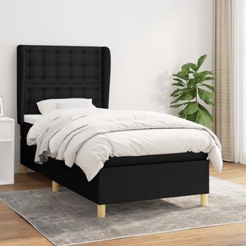 Cama Individual | Cama Box Spring | Cama Para Adultos Con Colchón Tela Negro 100x200 Cm Cfw854322