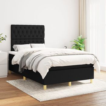 Cama Doble | Cama Box Spring | Cama Para Adultos Con Colchón Tela Negro 120x200 Cm Cfw893021