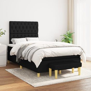 Cama Doble | Cama Box Spring | Cama Para Adultos Con Colchón Tela Negro 120x200 Cm Cfw935887