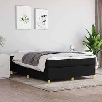 Cama Doble | Cama Box Spring | Cama Para Adultos Con Colchón Tela Negro 140x190 Cm Cfw839672