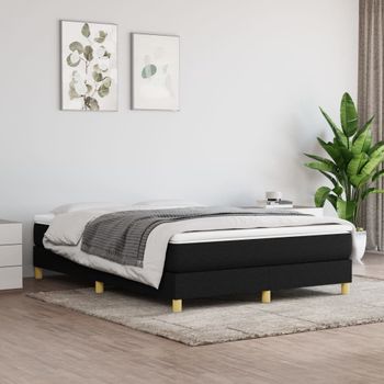 Cama Doble | Cama Box Spring | Cama Para Adultos Con Colchón Tela Negro 140x190 Cm Cfw220445