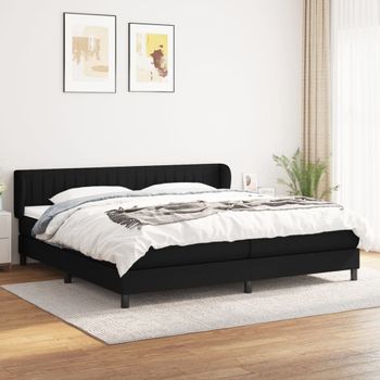 Cama Matrimonial | Cama Para Adultos | Cama Box Spring Con Colchón Tela Negro 200x200 Cm Cfw204613