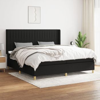 Cama Doble | Cama Box Spring | Cama Para Adultos Con Colchón Tela Negro 200x200 Cm Cfw871278