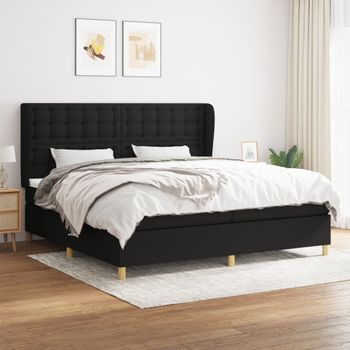 Cama Doble | Cama Box Spring | Cama Para Adultos Con Colchón Tela Negro 200x200 Cm Cfw930401