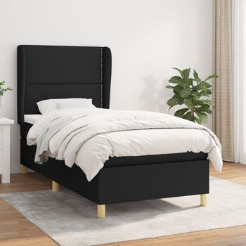 Cama Individual | Cama Box Spring | Cama Para Adultos Con Colchón Tela Negro 80x200 Cm Cfw579920