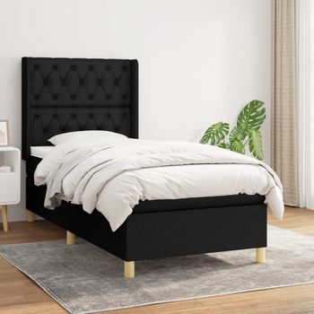 Cama Individual | Cama Box Spring | Cama Para Adultos Con Colchón Tela Negro 80x200 Cm Cfw701843