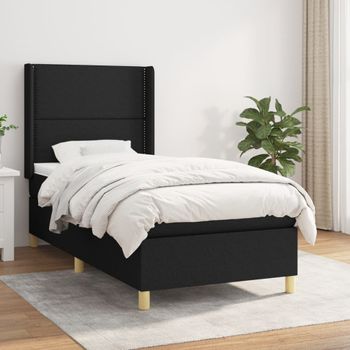 Cama Individual | Cama Box Spring | Cama Para Adultos Con Colchón Tela Negro 80x200 Cm Cfw222576