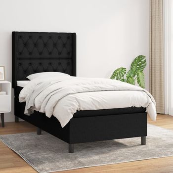 Cama Individual | Cama Box Spring | Cama Para Adultos Con Colchón Tela Negro 80x200 Cm Cfw587207