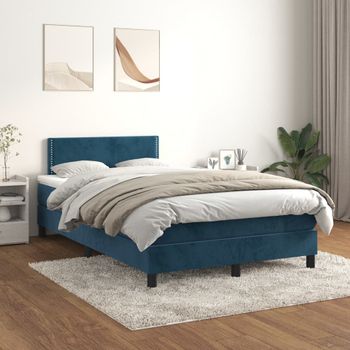 Cama Matrimonial | Cama Para Adultos | Cama Box Spring Con Colchón Terciopelo Azul Oscuro 120x200 Cm Cfw516045