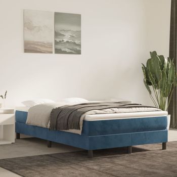 Cama Matrimonial | Cama Para Adultos | Cama Box Spring Con Colchón Terciopelo Azul Oscuro 120x200 Cm Cfw382770