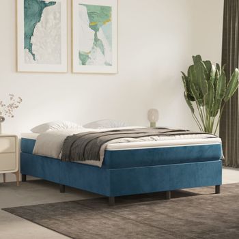 Cama Doble | Cama Box Spring | Cama Para Adultos Con Colchón Terciopelo Azul Oscuro 140x190 Cm Cfw194841