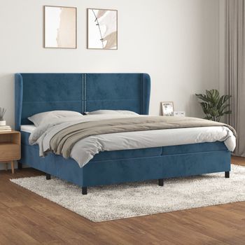 Cama Doble | Cama Box Spring | Cama Para Adultos Con Colchón Terciopelo Azul Oscuro 200x200 Cm Cfw587331