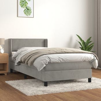 Cama Individual | Cama Para Adultos | Cama Box Spring Con Colchón Terciopelo Gris Claro 100x200 Cm Cfw658812