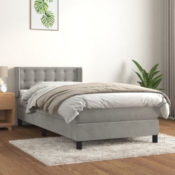 Cama Individual | Cama Box Spring | Cama Para Adultos Con Colchón Terciopelo Gris Claro 100x200 Cm Cfw788458