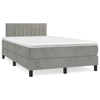 Cama Matrimonial | Cama Para Adultos | Cama Box Spring Con Colchón Terciopelo Gris Claro 120x190 Cm Cfw421839