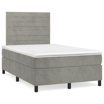 Cama Matrimonial | Cama Para Adultos | Cama Box Spring Con Colchón Terciopelo Gris Claro 120x190 Cm Cfw785256