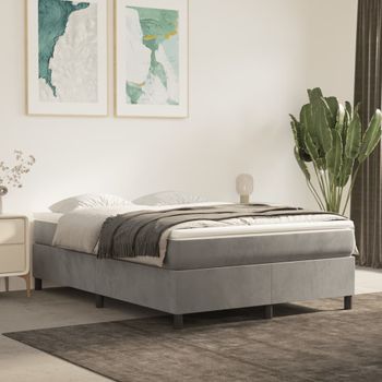 Cama Doble | Cama Box Spring | Cama Para Adultos Con Colchón Terciopelo Gris Claro 140x190 Cm Cfw335516