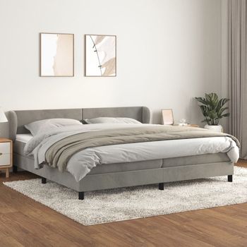 Cama Doble | Cama Box Spring | Cama Para Adultos Con Colchón Terciopelo Gris Claro 200x200 Cm Cfw542575