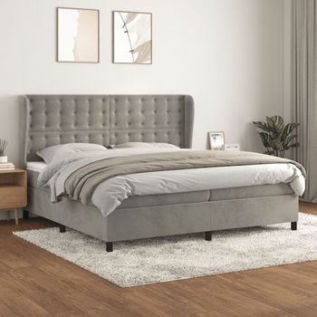 Cama Doble | Cama Box Spring | Cama Para Adultos Con Colchón Terciopelo Gris Claro 200x200 Cm Cfw671887