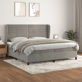 Cama Doble | Cama Box Spring | Cama Para Adultos Con Colchón Terciopelo Gris Claro 200x200 Cm Cfw386664