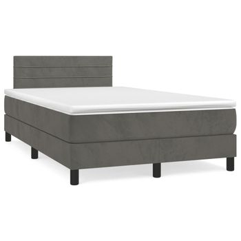 Cama Matrimonial | Cama Para Adultos | Cama Box Spring Con Colchón Terciopelo Gris Oscuro 120x190 Cm Cfw817143