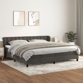 Cama Doble | Cama Box Spring | Cama Para Adultos Con Colchón Terciopelo Gris Oscuro 200x200 Cm Cfw707413