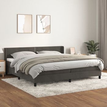 Cama Doble | Cama Box Spring | Cama Para Adultos Con Colchón Terciopelo Gris Oscuro 200x200 Cm Cfw807856