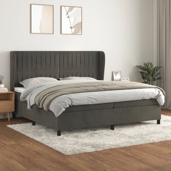 Cama Doble | Cama Box Spring | Cama Para Adultos Con Colchón Terciopelo Gris Oscuro 200x200 Cm Cfw432807