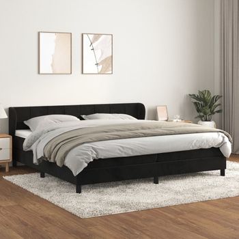 Cama Doble | Cama Box Spring | Cama Para Adultos Con Colchón Terciopelo Negro 200x200 Cm Cfw102248